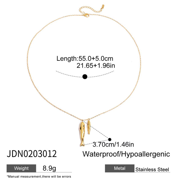 18K Gold Two Fish Pendant Necklace for Women - Hypoallergenic Stainless Steel Beach Style Jewelry