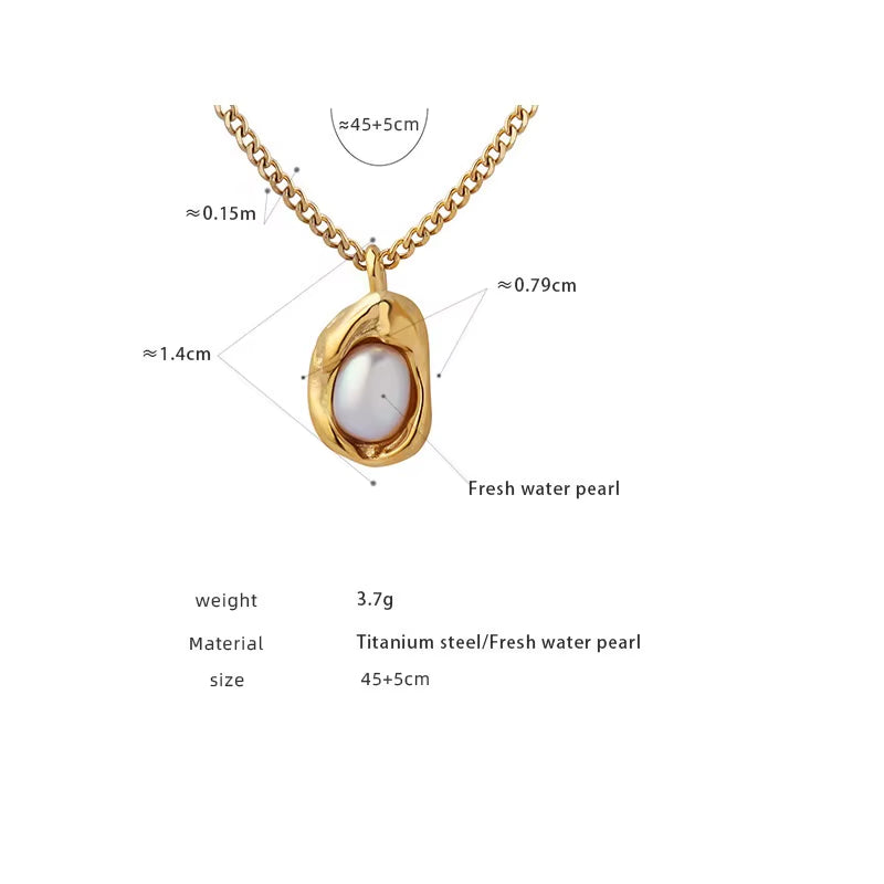Original Designs 18K Gold Plated Natural Fresh Pearl Irregular Pendant Stainless Steel Necklace Fashion Jewelry