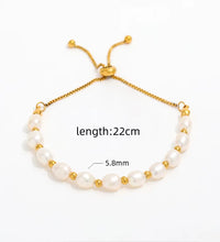 18K PVD Gold Plated Adjustable Real Fresh Water Pearl Adjustable Chain Stainless Steel Bracelet