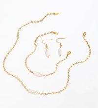 Joolim 18K Gold Plated Irregular Real Natural Freshwater Pearl Stainless Steel Paper Pin Necklace Bracelet Earring Jewelry Set