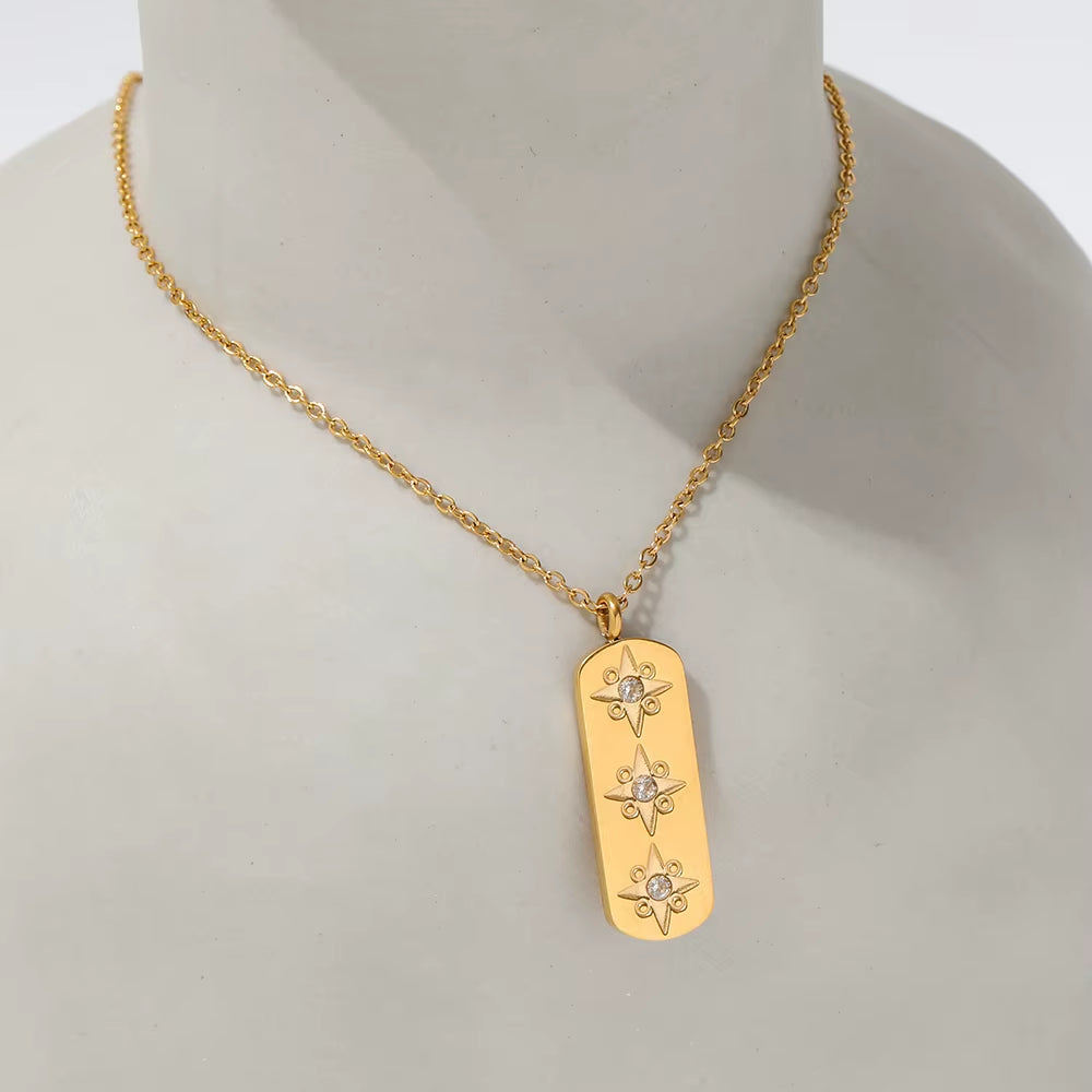 Joolim 18K Gold Plated Jewelry Star Zirconia Rectangle Pendant Dainty Chain Necklace Stainless Steel Jewelry