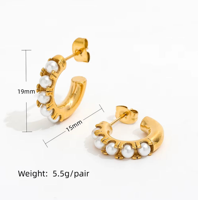 New Trendy Earring 18K Gold Plated Basic Pearl Hoop Earrings for Women Stainless Steel Fashion Jewelry Wholesale