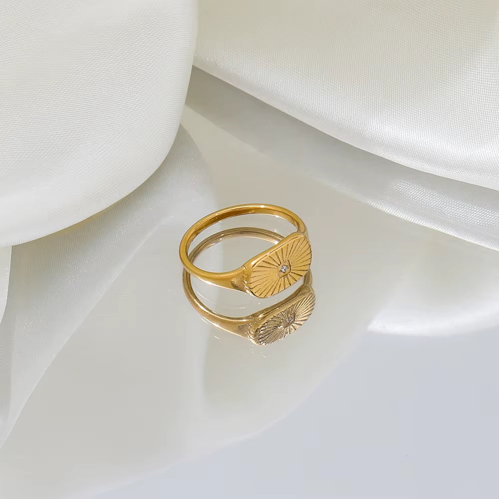 Joolim Jewelry Wholesale 18K Gold Plated Sun Rays Burst Stainless Steel Rings for Women Statement Rings