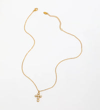 Joolim Jewelry 18K Gold Plated Imitation Pearl Cross Pendant Choker Necklace Sweater Necklace Stainless Steel Jewelry Wholesale
