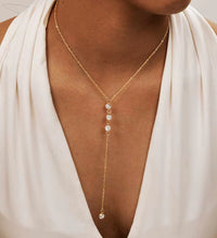 Joolim Jewelry Dainty 18K Gold Plated Stainless Steel Necklace Adjustable Cross Link Chain Y Tassel Zircon Vintage for Gift