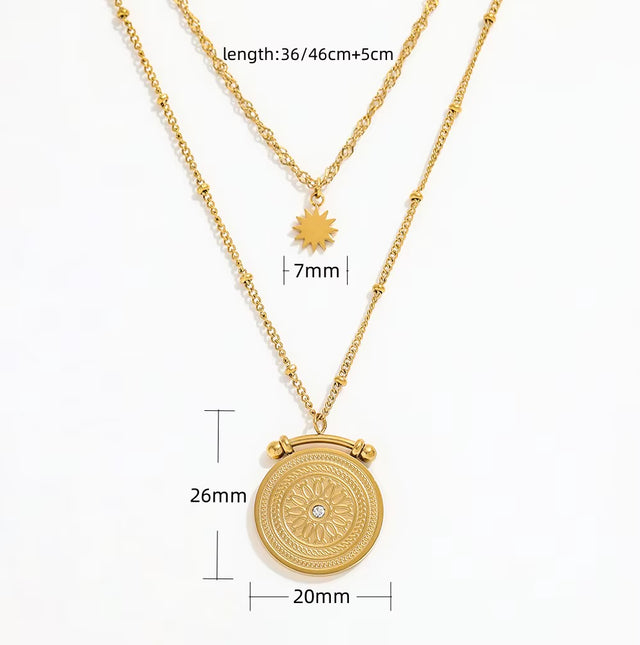 Joolim Jewelry Gold Plated Stainless Steel Layered Coin Pendant Necklace Trendy Necklace Wholesale