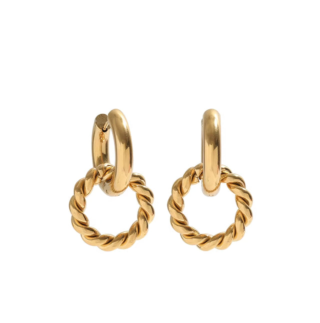 JOOLIM Jewelry PVD 18K Gold Plated Double Rope Chain Hoop Earring Stainless Steel Jewelry Fashion Jewelry