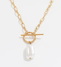 Joolim Jewelry 18K Gold Plated Shell Baroque Pearl Pendant Toggle Clavicle Necklace Stainless Steel Jewelry