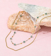 JOOLIM High End Stainless Steel Green Natrual Stone Double Layer Necklace 18K Gold Plated Jewelry Wholesale