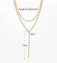 Joolim Jewelry Cross Link Chain Double Layer Y Tassel Necklace 18K Gold Plated Stainless Steel Adjustable Trendy Zirconia