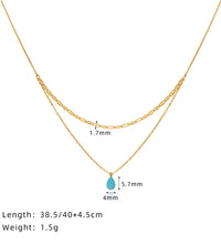 Joolim Jewelry 18K Gold Plated Blue Teardrop Artificial Stone Pendant Double-Layer Necklace Trendy Stainless Steel Jewelry
