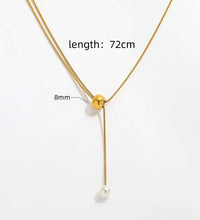 Joolim Snake Chain Pull-Out Type Adjustable Pearl Pendant Necklace Stainless Steel Lariat Necklace Jewelry Wholesale Drop Shippi