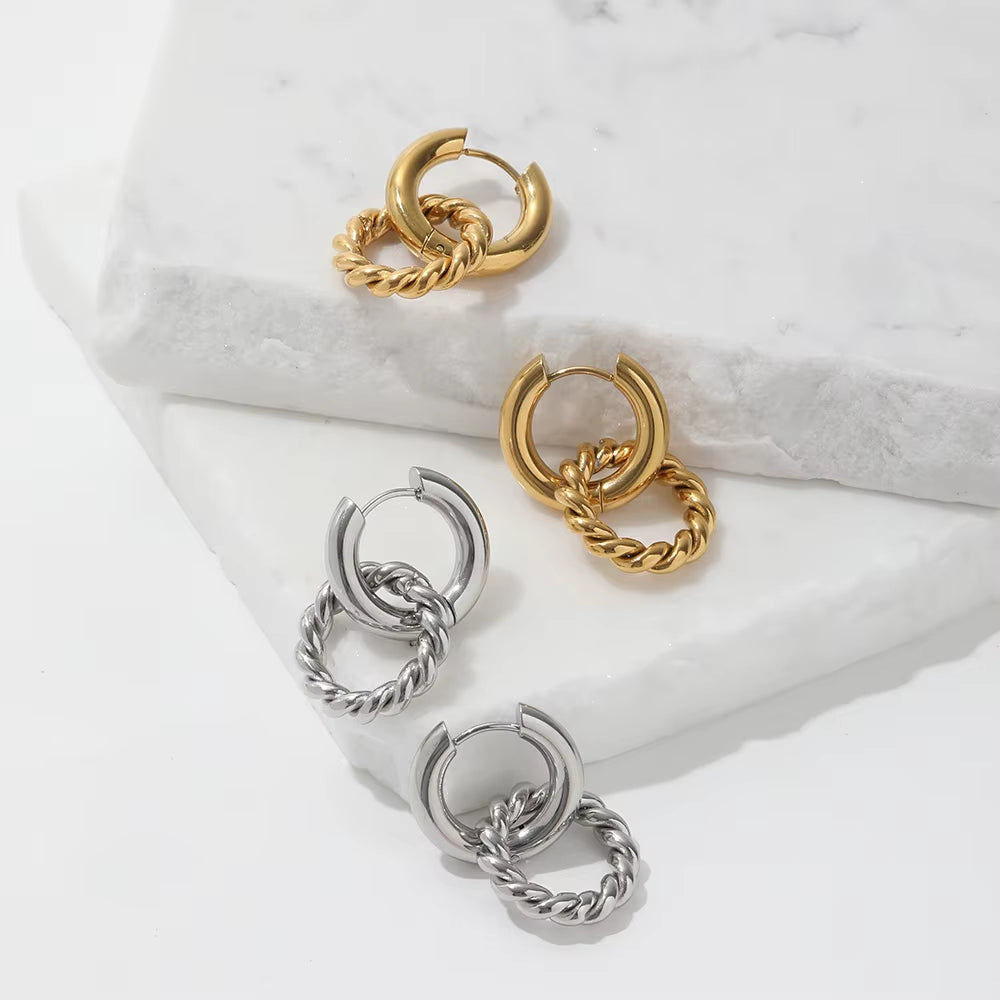 JOOLIM Jewelry PVD 18K Gold Plated Double Rope Chain Hoop Earring Stainless Steel Jewelry Fashion Jewelry
