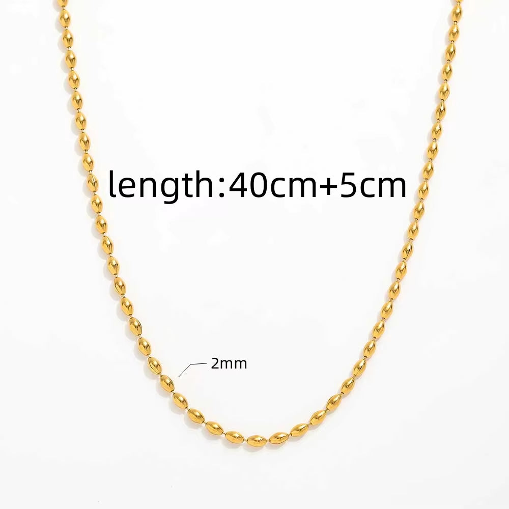 JOOLIM 18K Gold Plated Stainless Steel Necklace High End Dainty Chain Olives Beads Strings Fashionable Trendy Party Gifts