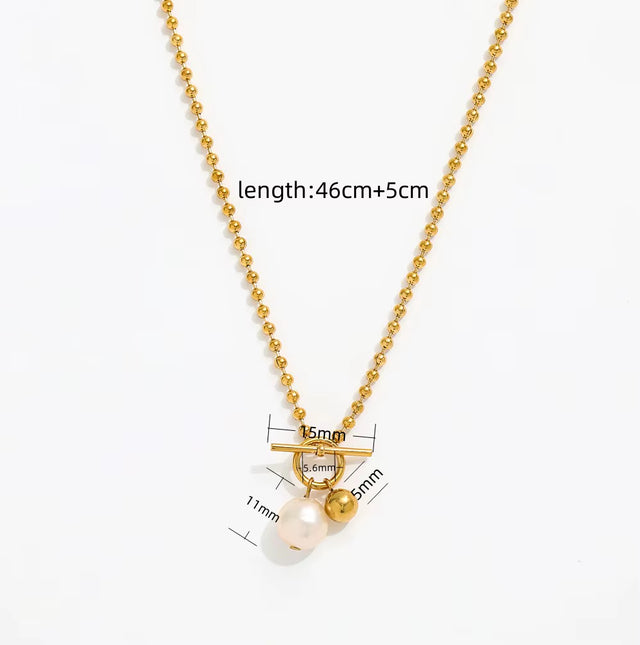 Joolim Jewelry 18K Gold Plated Fresh Water Pearl Pendant Toggle Bead Chain Necklace Stainless Steel Jewelry