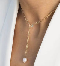 Joolim Jewelry 18K Gold Plated Fresh Water Pearl Pendant Adjustable Necklace Trendy Paper Pin Chain Stainless Steel Wholesale