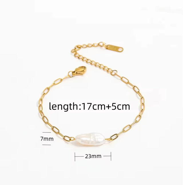 Joolim 18K Gold Plated Irregular Real Natural Freshwater Pearl Stainless Steel Paper Pin Necklace Bracelet Earring Jewelry Set