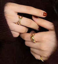 Joolim Jewelry 18K Gold Plated Waterproof Tarnish Free Stainless Steel Chunky Double-Layer Cross Dome Rings for Women