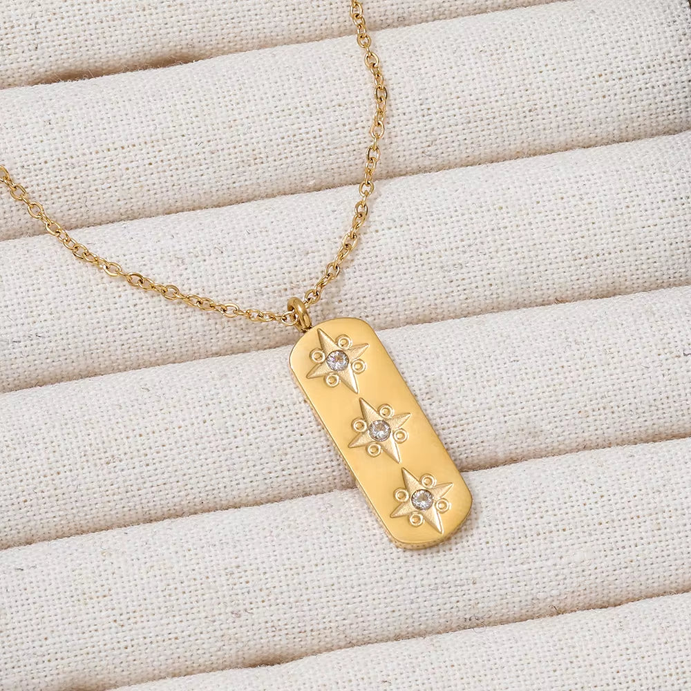 Joolim 18K Gold Plated Jewelry Star Zirconia Rectangle Pendant Dainty Chain Necklace Stainless Steel Jewelry