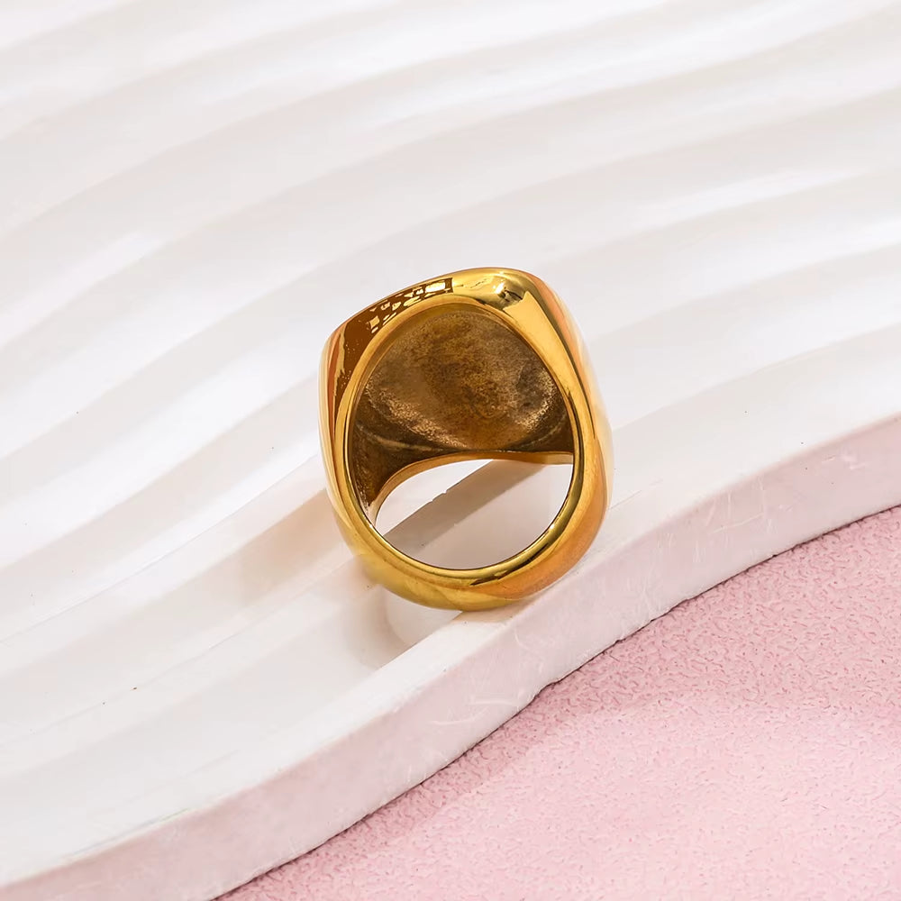 Joolim High End 18K Gold Plated Stainless Steel Irregular Shell Chunky Band Rings for Women Finger Ring Wholesale