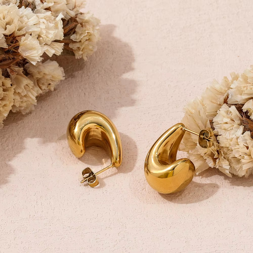 Trend 18K PVD Gold Plated Waterproof Hollow Waterdrop Stainless Steel Hoop Earring Fashion Jewelry