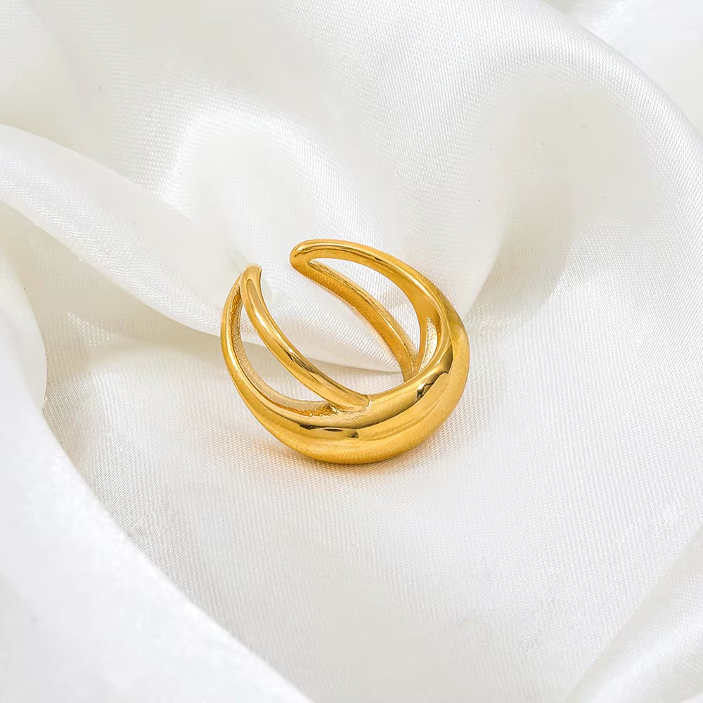 Joolim Jewelry 18K Gold Plated Waterproof Tarnish Free Stainless Steel Chunky Double-Layer Cross Dome Rings for Women