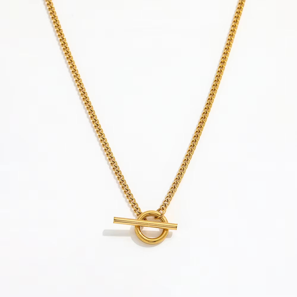 Joolim 18K Gold Plated Dainty Curb Chain Toggle Necklace Stainless Steel Necklace Jewelry Wholesale