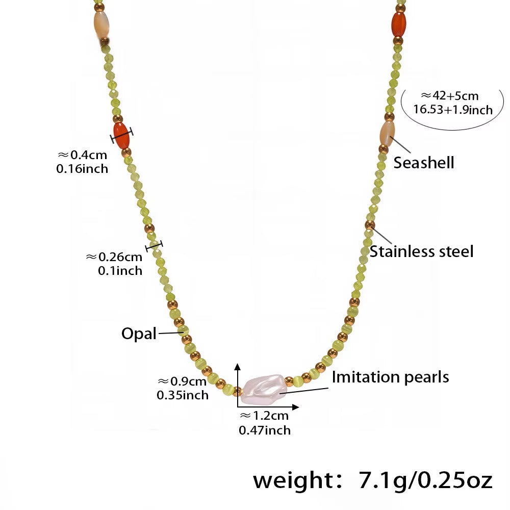 New Trendy Natural Stone Imitation Pearl Stainless Steel Pedant Necklace Waterproof Fashion Jewelry