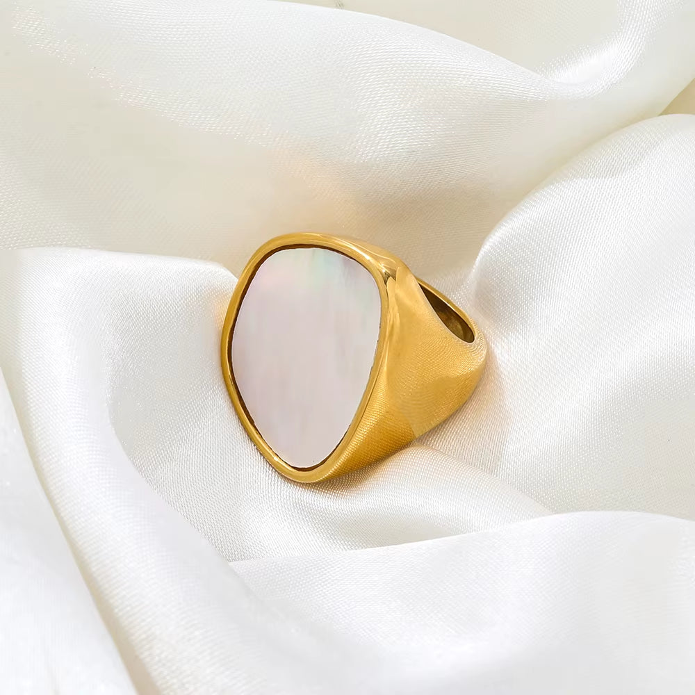 Joolim High End 18K Gold Plated Stainless Steel Irregular Shell Chunky Band Rings for Women Finger Ring Wholesale