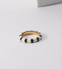 Joolim Jewelry 18K Gold Plated Black White Zebra Enamel Stainless Steel Rings for Women Tarnish Free