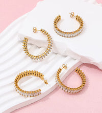 Luxury High Quality CZ Pave Party Chunky Big Crystal Hoop Earring Stainless Steel Jewelry