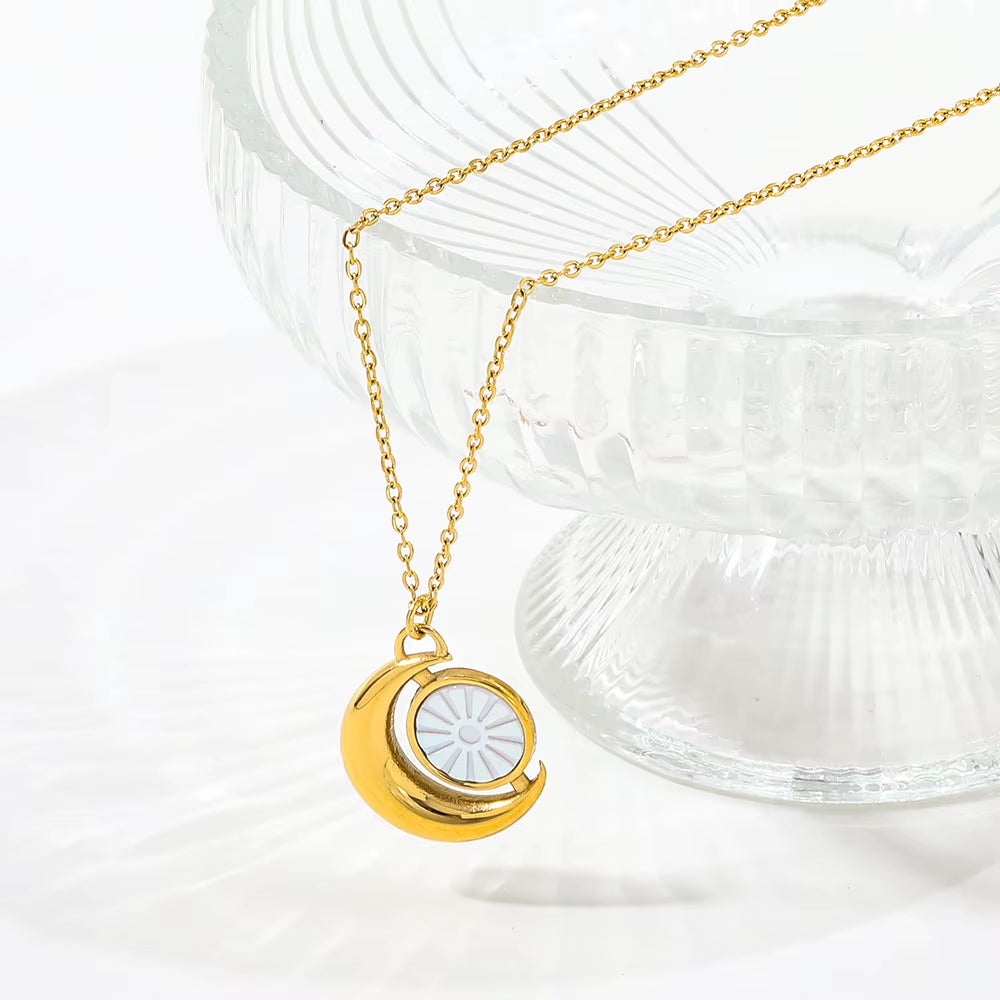 Joolim Jewelry 18K Gold Plated Waterproof&No Fade Fashion Simple Elegant Moon Shell Pendant Necklace Stainless Steel Jewelry