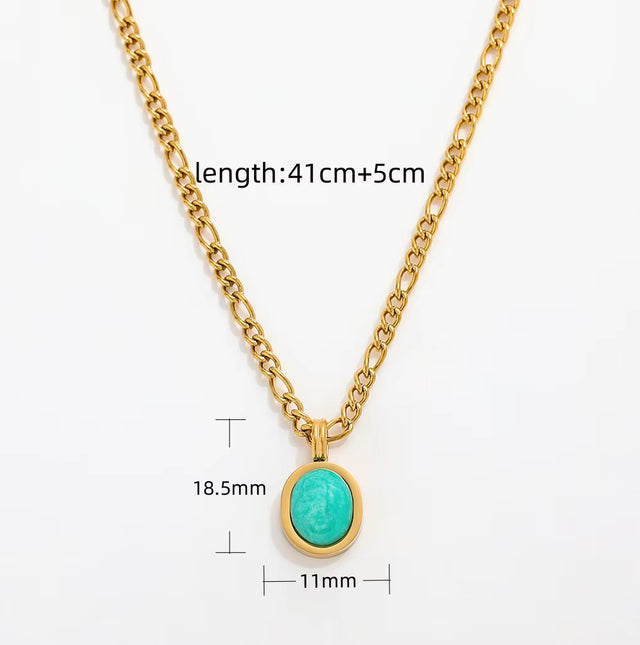 Joolim Jewelry 18K Gold Plated Blue Natural Stone Pendant Necklace Figaro Chain Necklace Trendy Stainless Steel