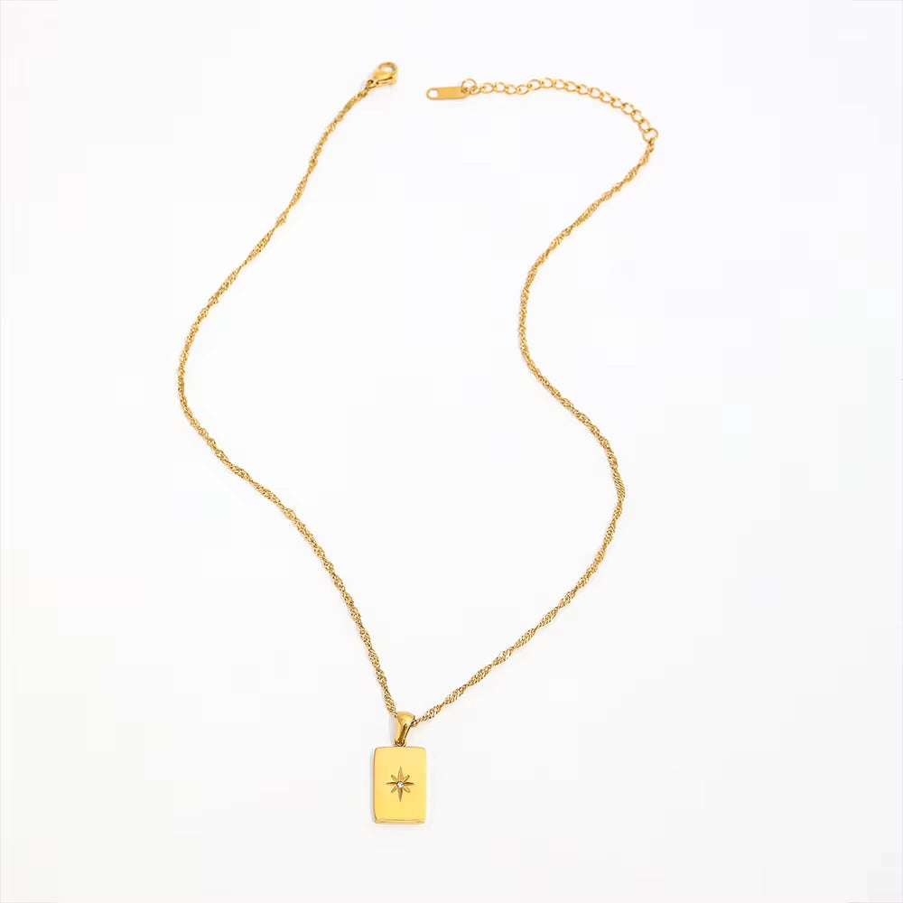 Joolim Jewelry 18K Gold PVD Plated North Star Rectangle Necklace Stainless Steel Necklace Tarnish Free Waterproof Gold Jewelry