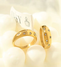 Joolim Jewelry Wholesale 18K Gold Plated Starry Sky Zirconia Gradient Stainless Steel Rings for Women Rings