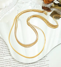 Joolim Jewelry 18K Gold Plated Three Layers Snake Chain Zircon Pave Necklace Stainless Steel Jewelry Wholesale