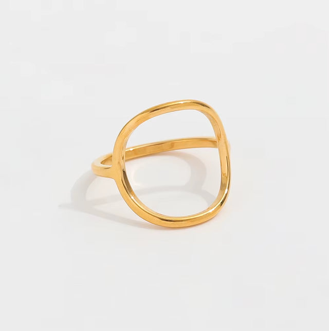 High End 18K Plain Gold Simple Large Circle Rings Stainless Steel Trendy Simple Gold Plated Jewelry