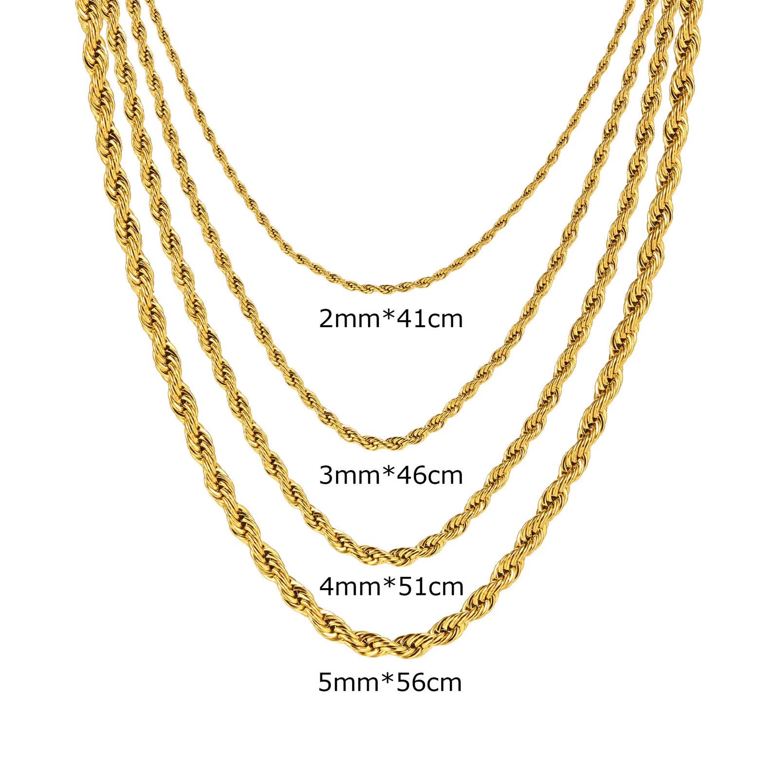Joolim Jewelry 18K Gold Plated Simple Rope Chain Necklace Stainless Steel Stackable Jewelry Wholesale 2/3/4/5MM