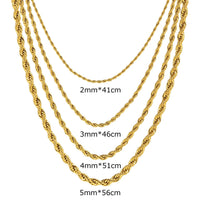 Joolim Jewelry 18K Gold Plated Simple Rope Chain Necklace Stainless Steel Stackable Jewelry Wholesale 2/3/4/5MM