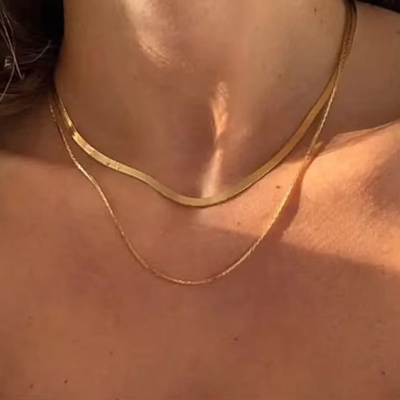 18K Plated Snake Chain Choker Necklace Stainless Steel Necklace for Women Basic Chain Drop Shipping