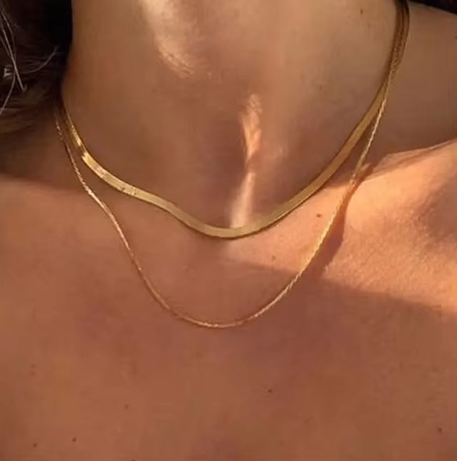 18K Plated Snake Chain Choker Necklace Stainless Steel Necklace for Women Basic Chain Drop Shipping