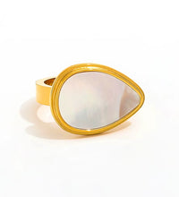 18K PVD Gold Plated White Big Shell Waterdrop Stainless Steel Stamp Ring Trendy Jewelry Wholesale Gift