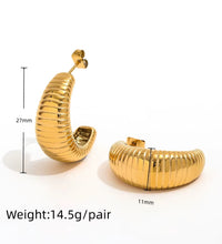 Joolim 18K Gold Plated Wholesale Waterproof Fashion Simple Pleated Pattern C-Shaped Hoop Earring Stainless Steel Jewelry