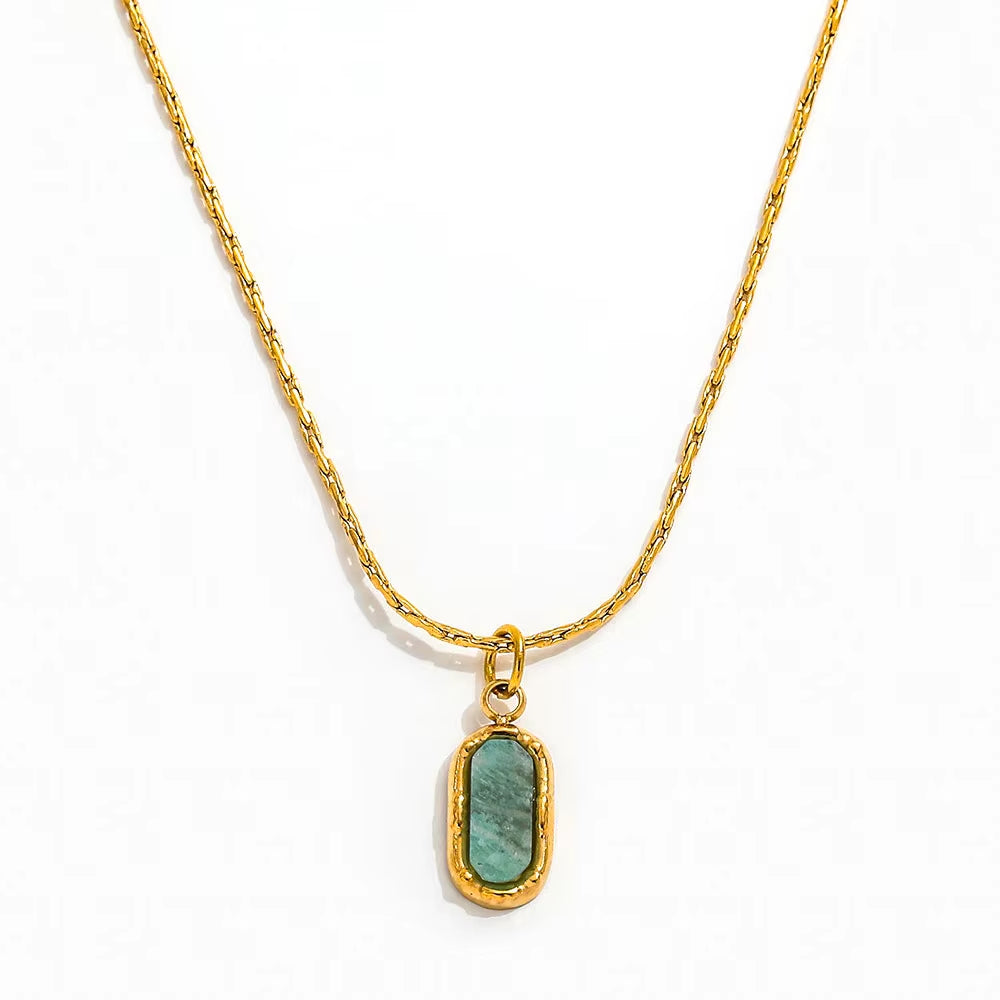 JOOLIM High End Stainless Steel Oval Colorful Natrual Stone Pendant Necklace 18K Gold Plated Jewelry Wholesale