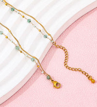 JOOLIM High End Stainless Steel Green Natrual Stone Double Layer Necklace 18K Gold Plated Jewelry Wholesale