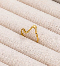 Joolim Jewelry Wholesale 18K Gold Plated Resizable Adjustable Dainty Waved Irregular Lines Stainless Steel Open Ring for Women