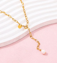 Joolim Jewelry 18K Gold Plated Fresh Water Pearl Pendant Adjustable Necklace Trendy Paper Pin Chain Stainless Steel Wholesale