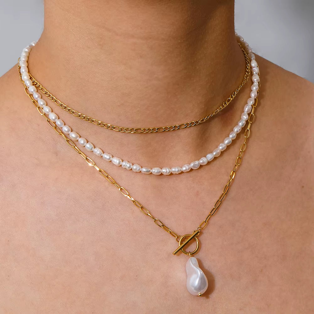 Joolim Jewelry 18K Gold Plated Shell Baroque Pearl Pendant Toggle Paper Pin Necklace Stainless Steel Jewelry