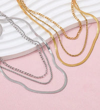Joolim Jewelry Gold Plated Figaro Chain Rope Chain Snake Chain Three Layer Necklace Stainless Steel Jewelry Wholesale