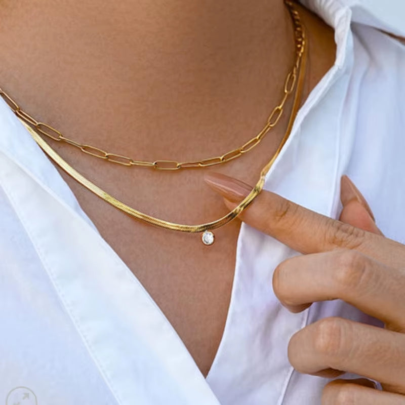 Joolim 18K Gold Plated Jewelry Dainty Zirconia Weld Snake Chain Necklace Stainless Steel Jewelry